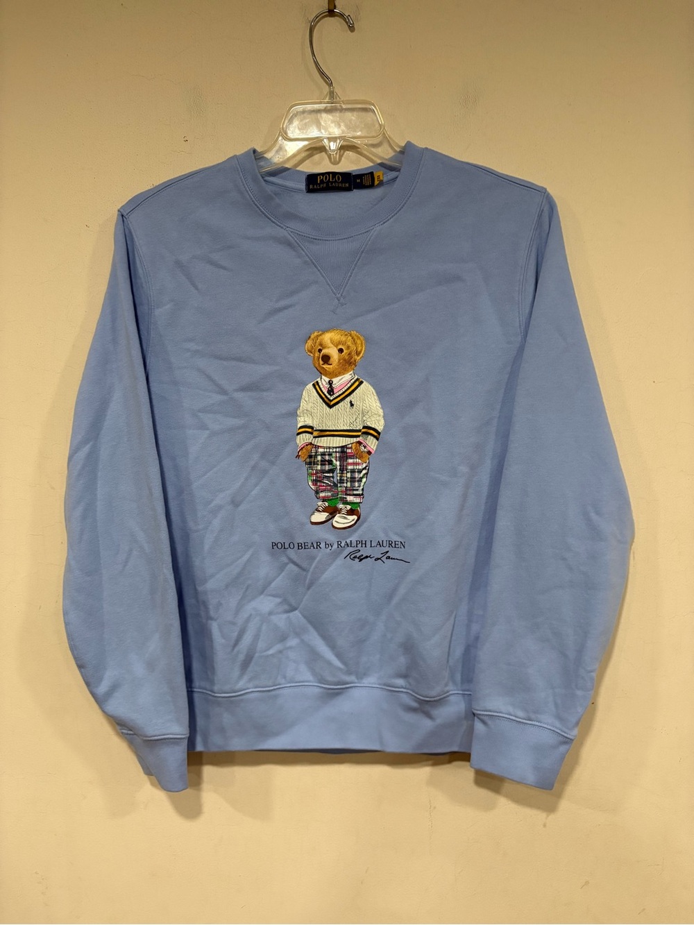 Polo Ralph Lauren Light Blue HAMPTONS BEAR Fleece Crewneck Sweatshirt Mens Med